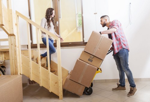 Boxes and packed belongings prepared for relocation in Watford